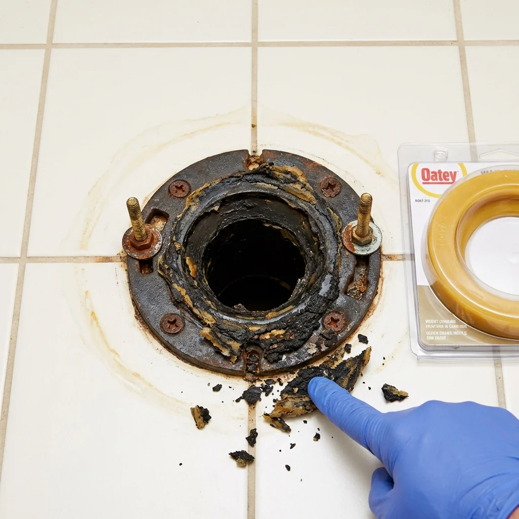 Failed wax ring showing water seepage at the base of a toilet in a Hopkinsville, KY home