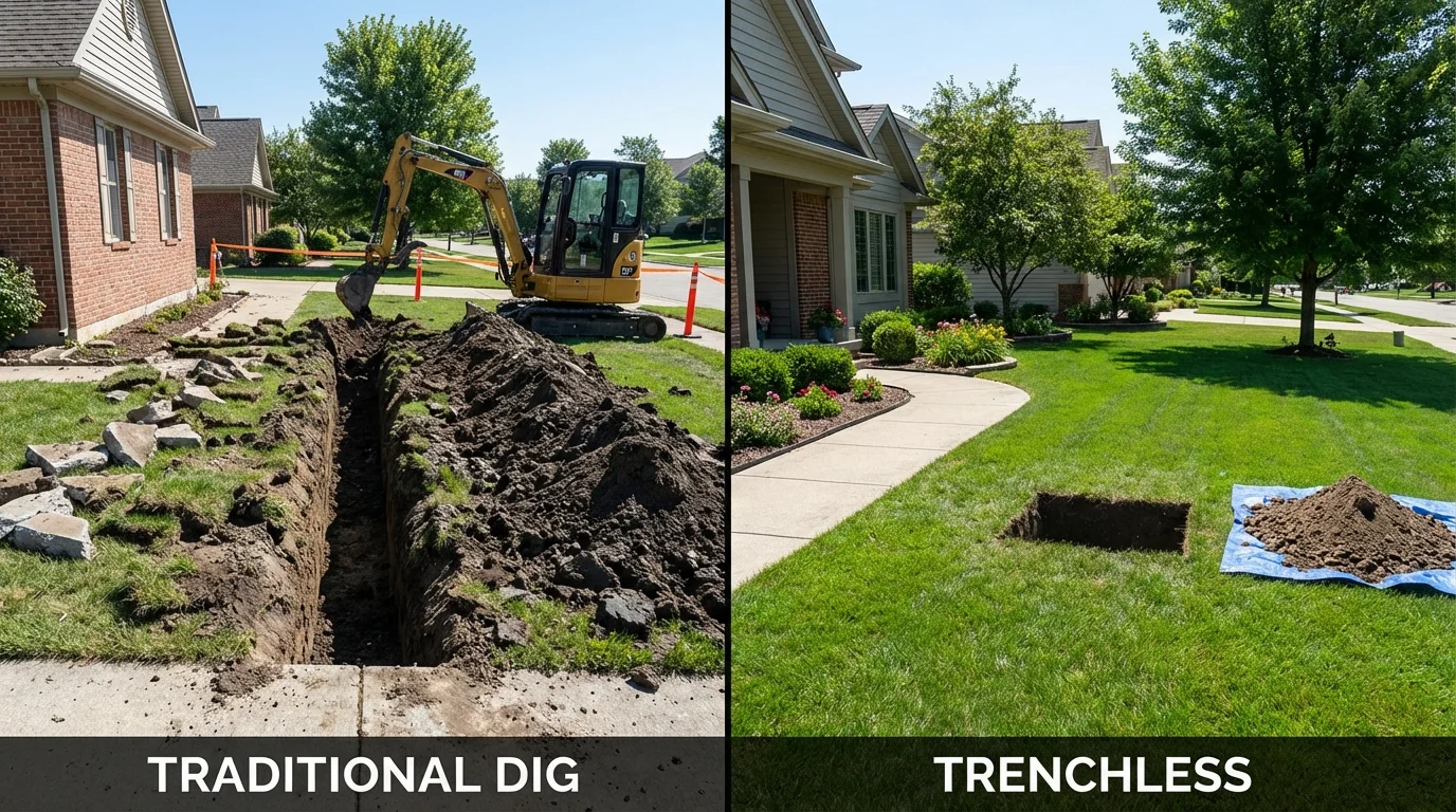 Trenchless sewer repair with minimal yard damage versus traditional excavation in Hopkinsville, KY